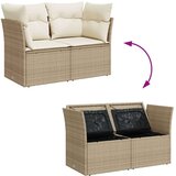 vidaXL Vrtni kavč z blazinami 2-sedežni bež poli ratan | Shoptok.si