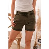 Fasardi Women's shorts with an elastic waist, khaki Cene