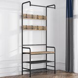 Kondela Obešalnik s prostorom za čevlje, črna kovina/MDF rustikalni les, KELAM | Shoptok.si