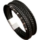 INF Večslojna retro pletena usnjena zapestnica za moške Black, (21247824) Cene