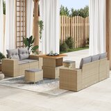 vidaXL 8-delni vrtni sofa set z blazinami bež poli ratan akacija | Shoptok.si