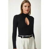 Happiness İstanbul Women's Black Cut Out Detailed Viscose Knitted Blouse