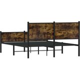 vidaXL Kovinski posteljni okvir brez vzmetnice dimljen hrast 140x200cm | Shoptok.si