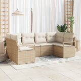 vidaXL 6-delni vrtni kavč set z blazinami bež poli ratan | Shoptok.si
