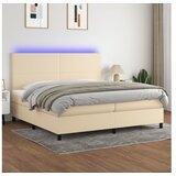  Box spring postelja z vzmetnico LED krem 200x200 cm blago | Shoptok.si