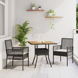 vidaXL 3-delni vrtni jedilni set s blazinami črn poli ratan | Shoptok.si