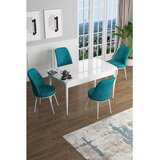 Hanah home trpezarijski set Han, sto na razvlačenje i 4 stolice, bela ploča, tirkizna tkanina Jerry | Eponuda.com