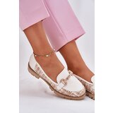 Laura Messi Ladies Leather Moccasins With Golden Detail Light Beige 2938 | Shoptok.si