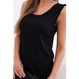 Kesi Włoski Women's viscose blouse with a frill at the neckline black | shoptok.hr