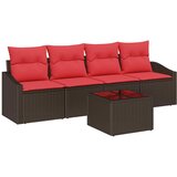 vidaXL Set sofe 5 kom. 3-Broj sjedala Smeđa i crvena poliratan - Smeđa | shoptok.hr