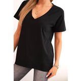 Polski Women's cotton blouse with a V-neck and short sleeves black | shoptok.hr