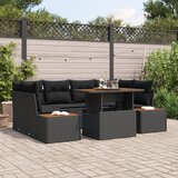 vidaXL 7-delni vrtnarska jedilna garnitura s blazinami črna poli ratan acacia | Shoptok.si