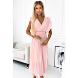 numoco basic Pleated dress with ruffles, neckline and gold Numoco chain | shoptok.hr