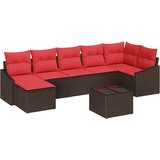 vidaXL Set sofe 8 kom. Smeđa poliratan - Smeđa sa stolom | shoptok.hr