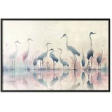  Plakat - Birds by the Lake - herons painted in watercolor in a delicate gray-pink palette 30x21 Crni okvir | shoptok.hr