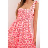 Kesi Włoski Women's viscose dress with straps and ruching neon pink | Shoptok.si