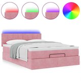 Otomanska postelja z vzmetnico & LEDs roza 140x190cm žamet | Shoptok.si