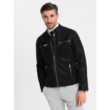 Ombre Men's retro-style biker jacket with stand-up collar - black | Shoptok.si