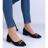 Gemre Justina black eco-suede block heels with gold ornament | Shoptok.si