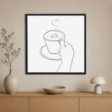 Wallxpert uramljena slika na platnu Cc-K-Sy-1030, linijski crtež ruke sa šoljom kafe i srcem od pare, 80 x 80 cm Cene