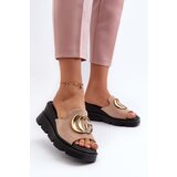VINCEZA Women's sandals with faux suede on wedge and platform with golden decoration beige Iaria | Shoptok.si