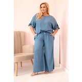 Kesi Włoski Plus Size women's set made of Tencel, tie-front blouse and wide-leg pants denim | ePonuda.com