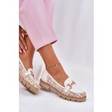 Laura Messi Ladies Leather Moccasins With Golden Detail Light Beige 2938 | Shoptok.si
