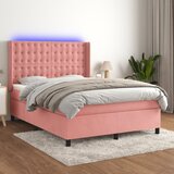Krevet box spring s madracem LED ružičasti 140x200cm baršunasti | Eponuda.com