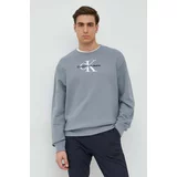 Calvin Klein Jeans Pamučna dukserica za muškarce, boja: siva, s aplikacijom