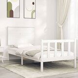 The Living Store Posteljni okvir z vzglavjem bel 100x200 cm trden les - Posteljni Okvir, (21530830) | Shoptok.si