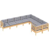 Vrtna sedežna garnitura 9-delna s sivimi blazinami borovina, (20673812) | Shoptok.si