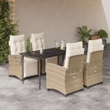 vidaXL Vrtna garnitura - 5-dijelni vrtni blagovaonski set od poliratana s jastucima bež - Dužina stola 160 cm Oštra noga 4 | shoptok.hr