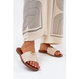 Boto Ladies Eco Leather Slippers With Decorative Details Beige Mevith | shoptok.hr