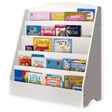 Kinder Home Dečiji organizator polica za knjige sa policama za igračke i knjige, 3 tekstilne kutije, drveni, beli, 92x30x80 cm, montesori ( Cene