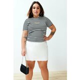 Trendyol Curve Black-White Striped Embroidery Detailed Knitted T-shirt Cene