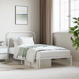 The Living Store Kovinski posteljni okvir z vzglavjem bel 107x203 cm - Posteljni Okvir, (21526770) | Shoptok.si