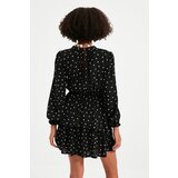 Trendyol Black Polka Dot Waist Opening Flounce Crew Neck Mini Woven Dress | Eponuda.ba