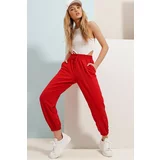 Trend Alaçatı Stili Women's Red Two Yarn Sweatpants With Elastic Legs