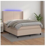 vidaXL Box spring postelja z vzmetnico LED kapučino 140x190 Cene