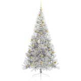 vidaXL Umjetna preddekorirana božićna jelka srebrna 210 cm PET | Shoptok.si