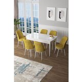 Hanah home zen - white, mustard whitemustard extendable dining table & chairs set (7 pieces) | ePonuda.com
