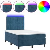 vidaXL Box spring postelja z vzmetnico LED tem. modra 120x190 cm žamet, (21112186) | Shoptok.si