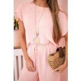 Kesi Włoski Viscose set pleated blouse + trousers powder pink | Shoptok.si