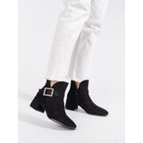 Shelvt Black suede women's ankle boots with silver buckle Cene