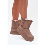 Boto Women's Snow Boots On Platform With Fur Dark Beige Evelira | Shoptok.si