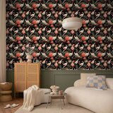  Tapeta - Ornament with birds - silhouettes of cranes and peony flowers on a dark background 49x1000 Samoljepljiva | shoptok.hr