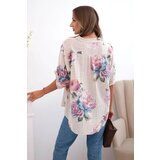 Kesi Włoski Women's cotton blouse with a floral pattern beige | shoptok.hr