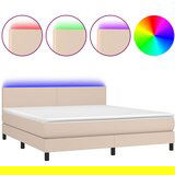 vidaXL Box spring postelja vzmetnico LED kapučino 180x200 cm um. usnje, (20896334) Cene