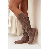 Boto Openwork Women's Knee-High Block Heeled Boots Dark Beige Fioris | shoptok.hr