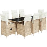 vidaXL Vrtna bistro garnitura 9-delna z blazinami bež poli ratan, (21316310) | Shoptok.si